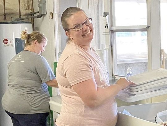 Ashley Schmidt and Mel Engel do their part during the Cedar County Fair’s Clean-Up Day in Hartington. The fair starts Wednesday, July 19, and ends Sunday, July 23.