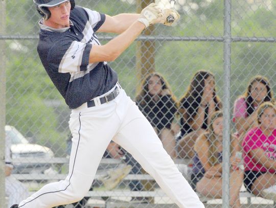 	Hartington Senior Jaxson Bernecker takes a big cut at a fastball during recent action 