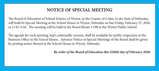 Wynot Notice of Special Meeting
