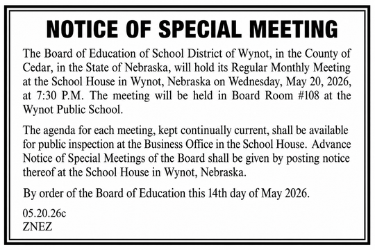 Wynot Public School Meeting Notice