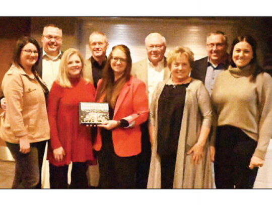 Wintz Funeral Home was recognized at Sunday’s Hartington Chamber of Commerce banquet for 75 years of service to the community. On hand for the recognition ceremony were: Katie Wintz, Steve Wintz, Kristi Wintz, Jerry Wintz, Chamber President Karen Flamig