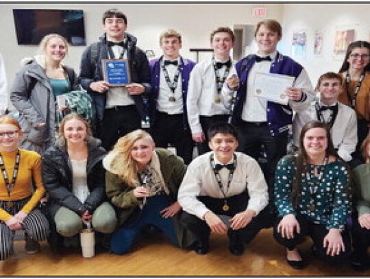 The Hartington-Newcastle High School speech team competed in the 2023 Wayne High/Wayne State Classic on Feb. 4, including: (front) Kaylee Ptak, Hazel Hochstein, Mani Lange, Ryell Haug, Issac Santiago, Emma Wubben, Trynity Zach, (back) Carter Kelly, Alivia