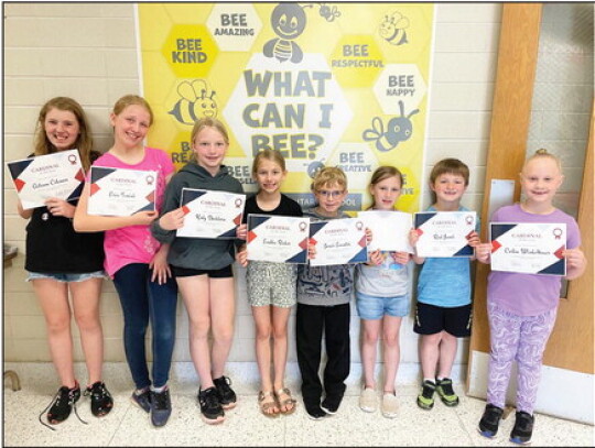 Students were recognized at the Randolph Elementary awards ceremony May 17. Above, Autaum Coleman (sixth grade), Erica Tunink (fifth grade), Kody Dockhorn (fourth grade), Emillee Backer (third grade), Jonah Swantek (second grade), Ember Coleman (first gra