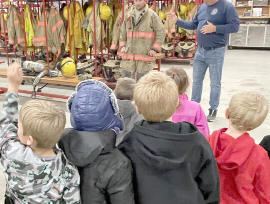 Kindergarten students from Hartington- Newcastle and Holy Trinity elementary schools visited the Hartington Fire Hall Friday morning as part of Fire Safety Week. The students watched an educational film and learned all about the fire safety equipment. HNS