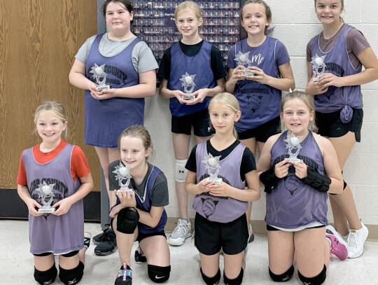 Members of the Hartington Volleyball Little League runner-up Purple Team are: (back) Danika Kleinschmit, Emma Hochstein, Maggie Lippert, Aubri Rolfes, (front) Harper Turner, Kylie Ross, Kenzie Kruse, and Brynlee Feilmeier.