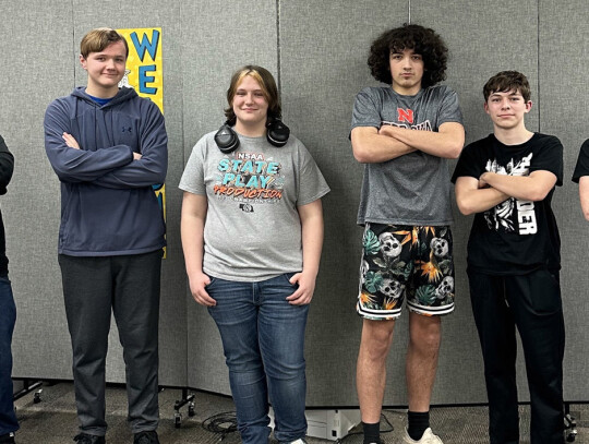 Shawn Griffith, Christian Staples, Sam Cross, Ben Pico-Towne, Hunter Benson and Shane Langford, along with (not pictured Zeke Stephens, Coach, Avery Stone and Marcus Messersmith, Coach) will participate in the eSports state tournament.