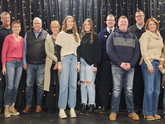 The Hall family accepts the 2023 Farm Family of the Year award during the Laurel Chamber Community &amp; Agribusiness Appreciation Banquet Sunday night. Pictured (left to right) are: Kayton, Jeremy, Heather, Rod, Charlotte, Kinsey, Madison, Aric, Anderson