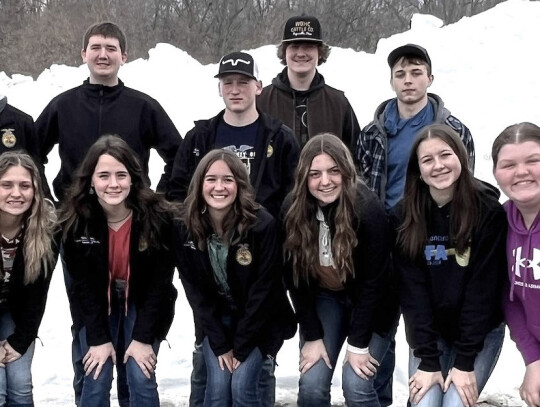 LCC students recently took part in the District Livestock Judging competition at Northeast Community College. Those taking part are: (back row) Chris Burns, Carter Korth, Tanner Hansen, Connor Korth, Dylan Munter, Ian Sohler, (front row) Brynlee Stanley, 