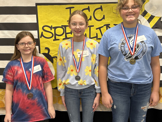 Sixth-grade winners at the LCC Spelling Bee for grades K-8 were: Sophia Newton, third place; Elle White, second place; and Stella Graham, first place.