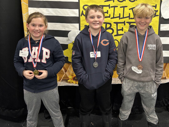 Third-gradewinnerswere:HadassahKossler,firstplace;AbelLund, second place; and Colston Hahne, third place.