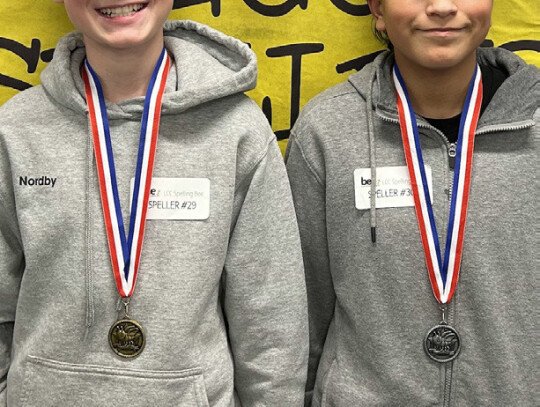 Seventh-gradewinnersattheLCC spelling bee for grades K-8 were: Nolan Nordby, first place; and Trystan Sims, second place.