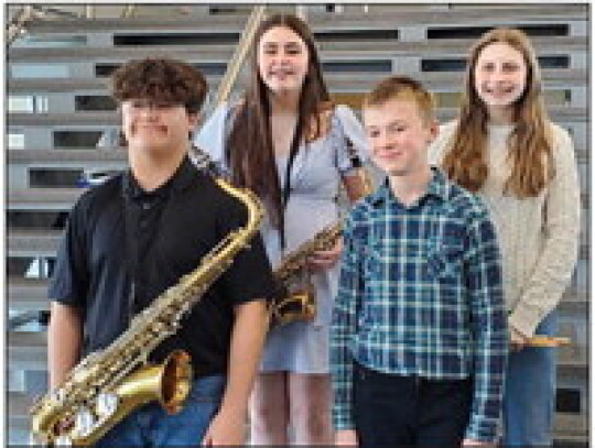 LCC Class C All State Jr.High Band Members include, (back) Madyson Campbell, Jolynn Kinkaid; (front) Alex Allison and Nolan Nordby.