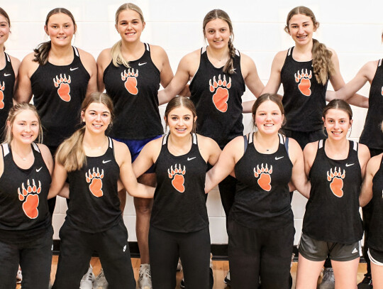 Members of the LCC girls track team include: (back row) Tyler Recob, Toni Thompson, Delaney Johnson, Karli Ferris, Abigail Brummels, Avery Stone, (front row) Carly Kuhlman, Brynlee Stanley, Hannah Hart, Aubri Kleinschmit, Justice Olson, and Faith Galvin. 