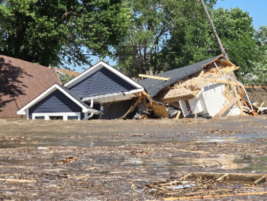 This home in southeast South Dakota near McCook Lake was damaged by flooding Sunday night. State and local authorities did not immediately have a count on the number of homes destroyed at McCook Lake. Beyond the damage around the lake, South Dakota Gov. K